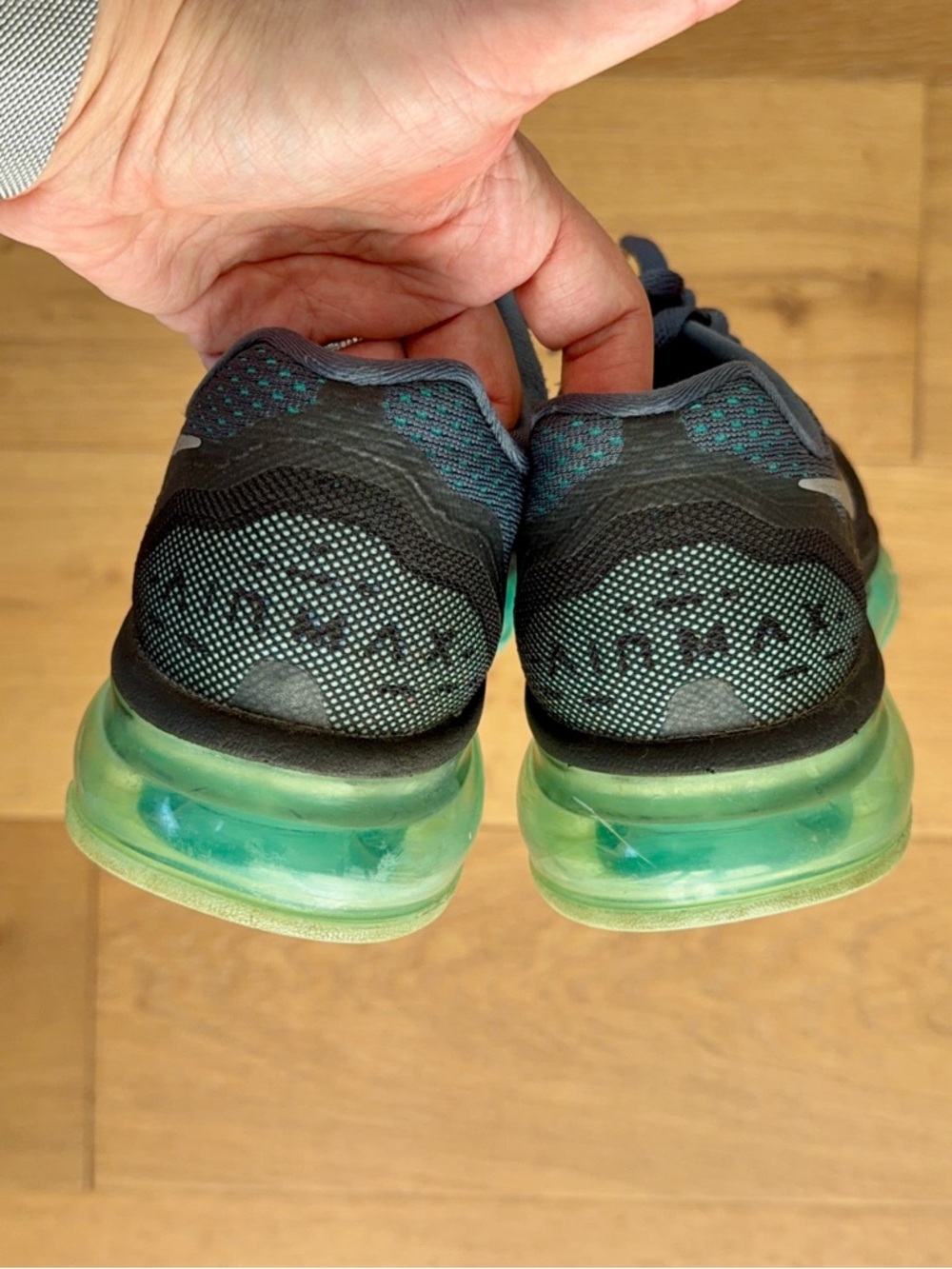 Nike Air Max 2014 Women 8.5 Hyper Turquoise Black Dark Grey Knit Running Sneaker - Picture 7 of 10